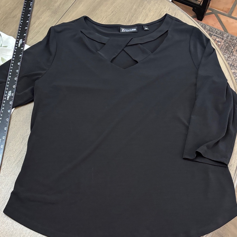 New York & Company Black Blouse with Cutout Neckline